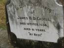 James B.D. CADELL, died 16 Feb 1934 aged 61 years; Goomeri cemetery, Kilkivan Shire 