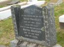 
Roger MAUDSLEY,
husband father,
died 2 May 1943 in 79th year;
Martha MAUDSLEY,
wife mother,
died 4 May 1950 aged 94 years;
Goomeri cemetery, Kilkivan Shire
