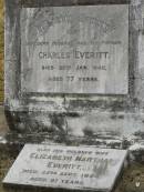 
Charles EVERITT,
husband father,
died 29 Jan 1940 aged 77 years;
Elizabeth Martha EVERITT,
wife,
died 22 Sept 1954 aged 91 years;
Goomeri cemetery, Kilkivan Shire
