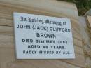 John (Jack) Clifford BROWN, died 31 May 2004 aged 90 years; Goomeri cemetery, Kilkivan Shire 