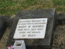 
Mary W. HUGHES,
wife mother,
died 29 Oct 1943 aged 44 years;
Goomeri cemetery, Kilkivan Shire
