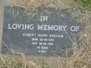 Hubert Marr GRAHAM, born 28-08-1879, died 09-08-1956 aged 76 years; Goomeri cemetery, Kilkivan Shire 