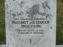 
children;
Margaret ANDERSON;
Alexander ANDERSON;
Goomeri cemetery, Kilkivan Shire
