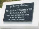 Martha Henriette HAWKINS, died 26 Oct 1996 aged 91 years; Goomeri cemetery, Kilkivan Shire 
