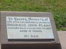 
Reginald John PLANT,
son brother grandson,
accidentally killed 17 Nov 1957 aged 18 years;
Goomeri cemetery, Kilkivan Shire
