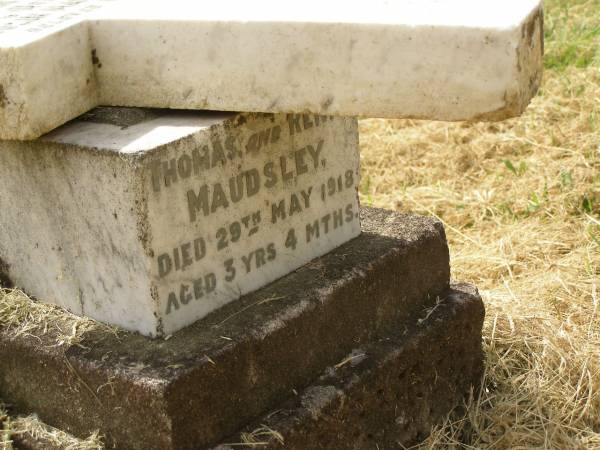 Colin MAUDSLEY,  | son of Thomas & Rene? MAUDSLEY,  | died 29 May 1918 aged 3 years 4 months;  | Goomeri cemetery, Kilkivan Shire  | 