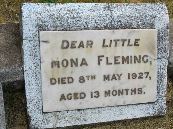 Mona FLEMING,  | died 8 May 1927 aged 13 months;  | Goomeri cemetery, Kilkivan Shire  | 