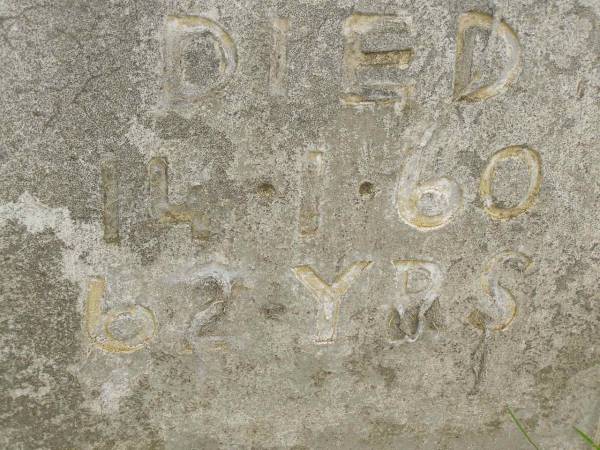 Sidney RILEY,  | died 14-1-60 aged 62 years;  | Goomeri cemetery, Kilkivan Shire  | 