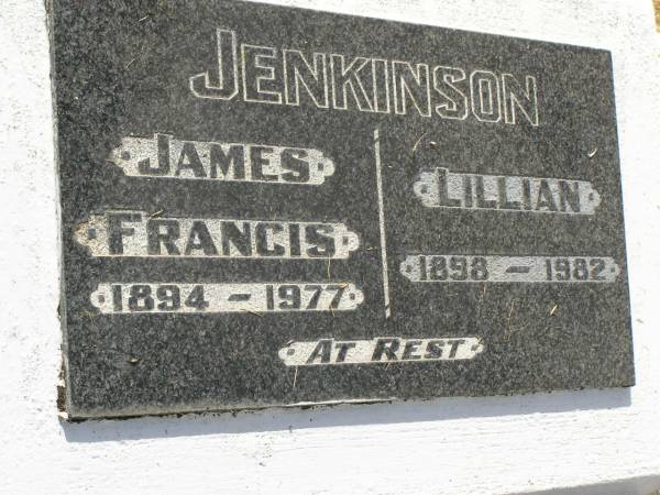 James Francis JENKINSON,  | 1894 - 1977;  | Lillian JENKINSON,  | 1898 - 1982;  | Goomeri cemetery, Kilkivan Shire  | 