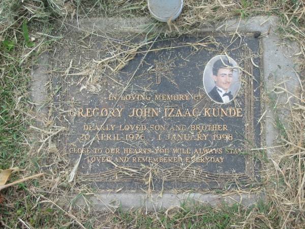 Gregory John Izaac KUNDE,  | son brother,  | 20 April 1976 - 1 Jan 1998;  | Goomeri cemetery, Kilkivan Shire  | 