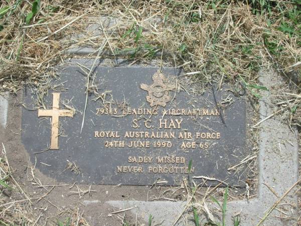 S.C. HAY,  | died 24 June 1990 aged 65 years;  | Goomeri cemetery, Kilkivan Shire  | 