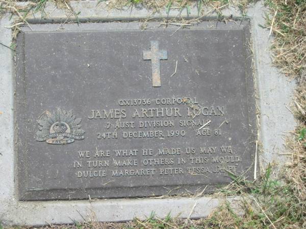 James Arthur LOGAN,  | died 24 Dec 1990 aged 81 years,  | remembered by Dulcie, Margaret, Peter, Tessa, Janet;  | Goomeri cemetery, Kilkivan Shire  | 