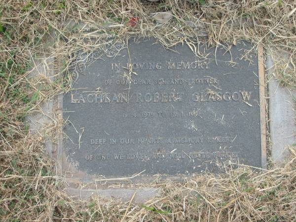 Lachlan Robert GLASGOW,  | son brother,  | 194-1979 - 13-1-1991;  | Goomeri cemetery, Kilkivan Shire  | 