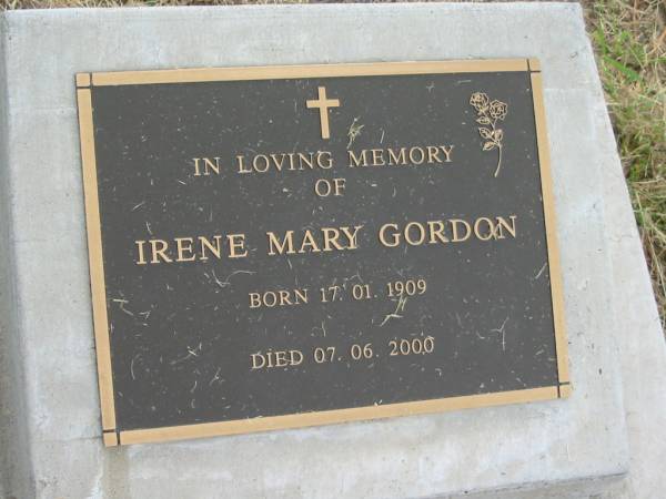 Irene Mary GORDON,  | born 17-01-1909,  | died 07-06-2000;  | Goomeri cemetery, Kilkivan Shire  | 