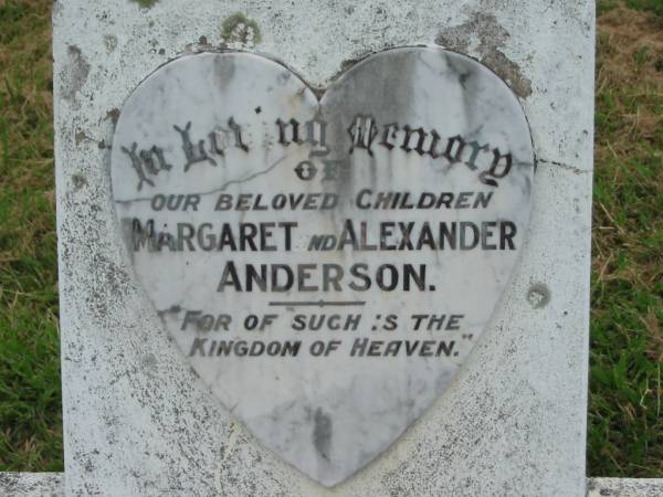 children;  | Margaret ANDERSON;  | Alexander ANDERSON;  | Goomeri cemetery, Kilkivan Shire  | 