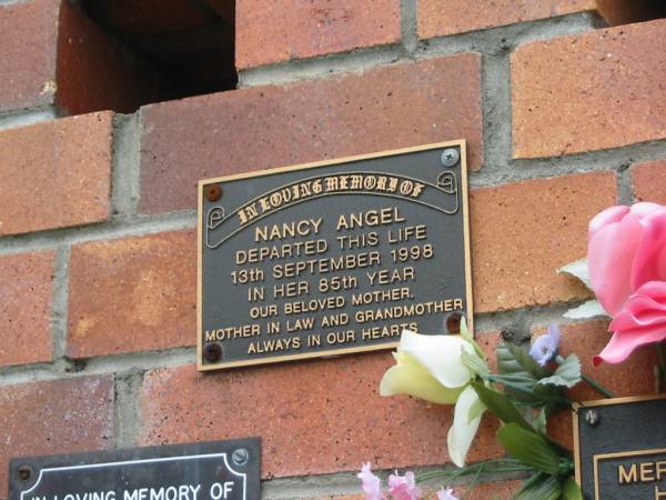 Nancy ANGEL,  | died 13 Sept 1998 in 85th year,  | mother mother-in-law grandmother;  | Goomeri cemetery, Kilkivan Shire  | 