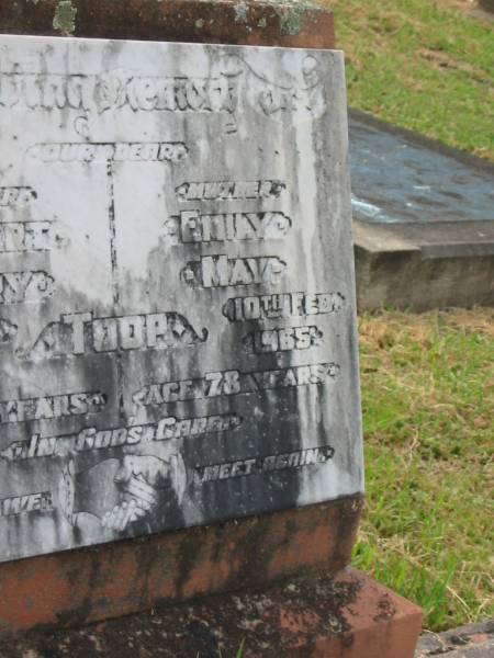 Herbert Henry TOOP,  | father,  | died 10 July 1943 aged 57 years;  | Emily May TOOP,  | mother,  | died 10 Feb 1965 aged 78 years;  | Goomeri cemetery, Kilkivan Shire  | 