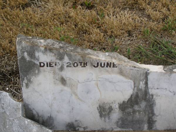 Thomas BERMINGHAM,  | died 19 July 1918 aged 84 years;  | Bridget,  | wife,  | died 20 June 1925? aged 77 years;  | Greenmount cemetery, Cambooya Shire  | 