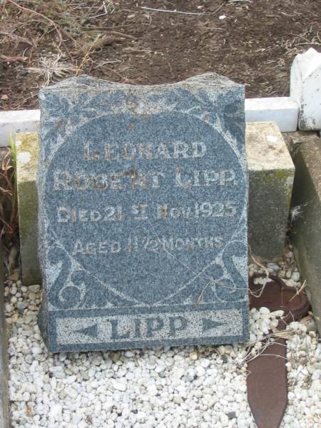 Leonard Robert LIPP,  | died 21 Nov 1925 aged 11 1/2 months;  |   | 