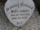 Mary LOWNEY, died 18 Nov 1920 aged 48 years; Greenmount cemetery, Cambooya Shire 