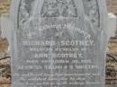 Richard SCOTNEY, husband of Ann SCOTNEY, died 30 Dec 1917 aged 75 years 9 months; Ann SCOTNEY, mother, died 11 April 1921 aged 71 years; Greenmount cemetery, Cambooya Shire 