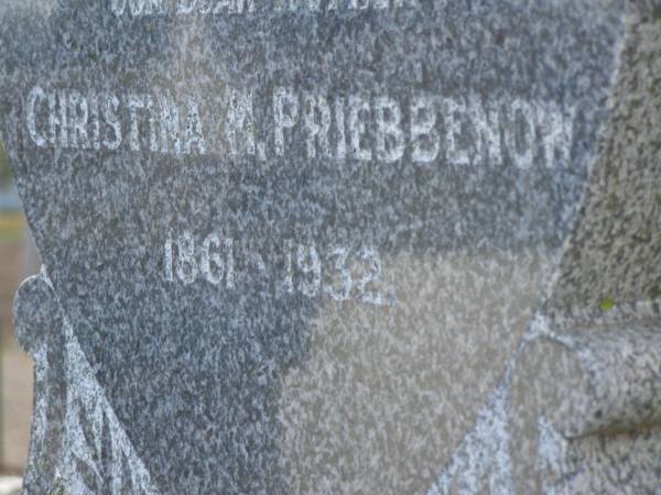 Christina PRIEBBENOW,  | mother,  | 1861 - 1932;  | Greenwood St Pauls Lutheran cemetery, Rosalie Shire  | 