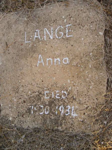 Anna LANGE,  | 1930 - 1934;  | Greenwood St Pauls Lutheran cemetery, Rosalie Shire  | 