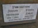 Johann Hermann PRIEBBENOW, 1892 - 1984; Frieda Emilie PRIEBBENOW, 1904 - 1982; Greenwood St Pauls Lutheran cemetery, Rosalie Shire 