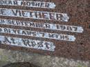Walter Michael VIETHEER, husband father, died 24 Oct 1960 aged 59 years; Alice VIETHEER, mother, died 9 Sept 1987 aged 81 years 7 months; Greenwood St Pauls Lutheran cemetery, Rosalie Shire 