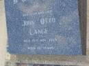 John Otto LANGE, brother, died 19 Nov 1979 aged 70 years; Greenwood St Pauls Lutheran cemetery, Rosalie Shire 