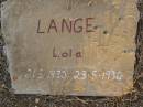 Lola LANGE, 21-5-1930 -23-5-1930; Greenwood St Pauls Lutheran cemetery, Rosalie Shire 