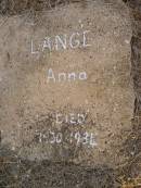 Anna LANGE, 1930 - 1934; Greenwood St Pauls Lutheran cemetery, Rosalie Shire 