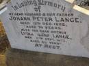 
Johann Peter LANGE,
husband father,
died 12 Dec 1952 aged 74 years;
Lydia Anna LANGE,
mother,
died 6 Sept 1955 aged 69 years;
Greenwood St Pauls Lutheran cemetery, Rosalie Shire
