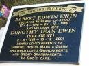 
Albert Edwin EWIN
(husband of Jean)
17-4-1916 to 25-12-1969

wife
Dorothy Jean EWIN (nee GRAY)
8-6-1916 to 10-12-2001
parents of Graeme, Byron, Mark and Glenn

St Matthews (Anglican) Grovely, Brisbane
