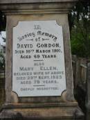 David GORDON
10 Mar 1910
aged 69
wife
Mary Ellen
29 Sep 1923
aged 79
St Matthews (Anglican) Grovely, Brisbane
