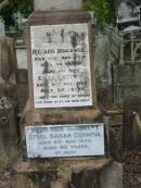 
Richard BRACEWELL
14 Aug 1894
aged 44

wife
Eliza Cattell
31 Oct 1908
aged 62

daughter
Ethel Sarah CURNOW
6 Nov 1970
aged 90

St Matthews (Anglican) Grovely, Brisbane
