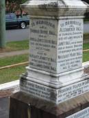 Alexander HALL
of Glenalva Enoggera
12 Jun 1899
aged 76
wife
Janet HALL
died at Ivanhoe, Enoggera
7 Nov 1906
age 86
youngest daughter
Margaret Mary HALL
17 Jul 1885
age 21
Frederick Telfer McGHIE
24 Nov 1931
aged 56
Ida Boyne HALL
25 Sep 1953
aged 68
James Frederick McGHIE
5 Dec 1945
aged 36
Clara Aucott McGHIE
27 Apr 1951
aged 71
Thomas Boyne HALL
son of Annie and James Boyne HALL
2 Nov 1912
aged 21
Margaret Jeanette HALL
infant daughter of
Annie and James Boyne HALL
George Grimes HALL
husband of Madge
13 Mar 1924
aged 29
James Boyne HALL
died at Ivanhoe, Enoggera
18 Aug 1915
aged 64
Annie HALL
(wife of James Boyne HALL)
9 Apr 1916
aged 62
James Boyne HALL
fourth son of James and Annie
11 Aug 1916
aged 23
George Alexander
second son of Clara Aucott and Frederick Telfer McGHIE
28 Feb 1928
aged 15
Edith Annie
wife of A M McGHIE
7 Oct 1929
aged 48
Ewen
son of A.M. and E.A. McGHIE
B: 16 Feb 1918
D: 16 Feb 1918
St Matthews (Anglican) Grovely, Brisbane