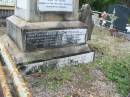 Jeannie Abbott FERGUSON
wife of James FERGUSON
of Abbotsford, Enoggera
11 Oct 1917
aged 60 yrs
James FERGUSON
24 Apr 1926
aged 87
sons
Hector James Abbott FERGUSON
killed in Belgium
21 Oct 1917
aged 30
Douglas Abbott FERGUSON
died at Leighterton, England
18 Aug 1918
aged 29 yrs
St Matthews (Anglican) Grovely, Brisbane