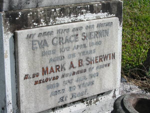 Eva Grace SHERWIN  | 10 Apr 1940  | 55 yrs  |   | husband  | Mark A B SHERWIN  | 21 Jan 1963  | 80 yrs  |   | St Matthew's (Anglican) Grovely, Brisbane  | 