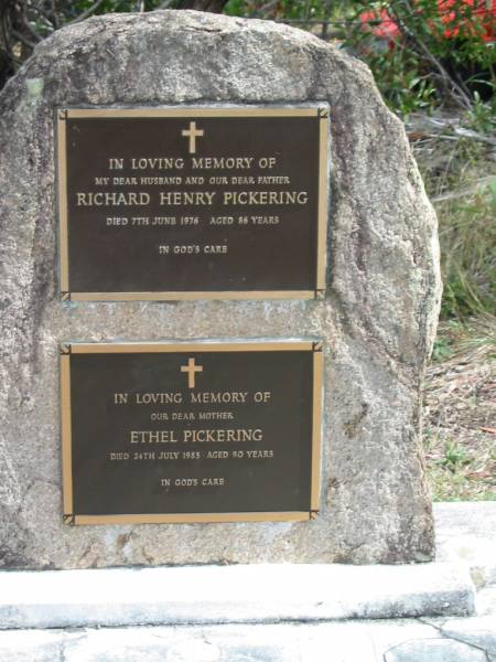 Richard Henry PICKERING  | 7 Jun 1976  | 86 yrs  |   | Ethel PICKERING  | 24 Jul 1983  | 90 yrs  |   | St Matthew's (Anglican) Grovely, Brisbane  | 