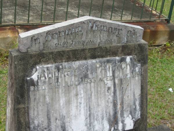 Audrey C PATRICK  | 3 Aug 1933  | aged 4 trs  |   | St Matthew's (Anglican) Grovely, Brisbane  | 