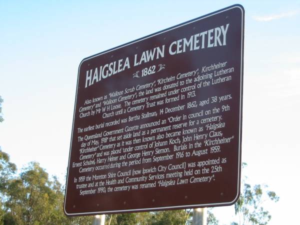 Haigslea Lawn Cemetery - 1862  |   | Haigslea Lawn Cemetery, Ipswich  | 