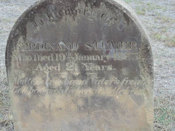 Ferdinand STUMER  | 19 Jan 1883 aged 21  | Haigslea Lawn Cemetery, Ipswich  | 