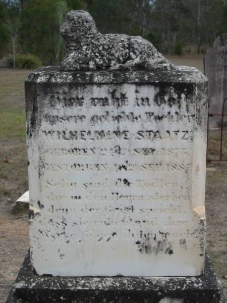 Wilhelmine STAATZ  | b: 21 Sep 1875, d: 10 Sep 1887  | Haigslea Lawn Cemetery, Ipswich  | 