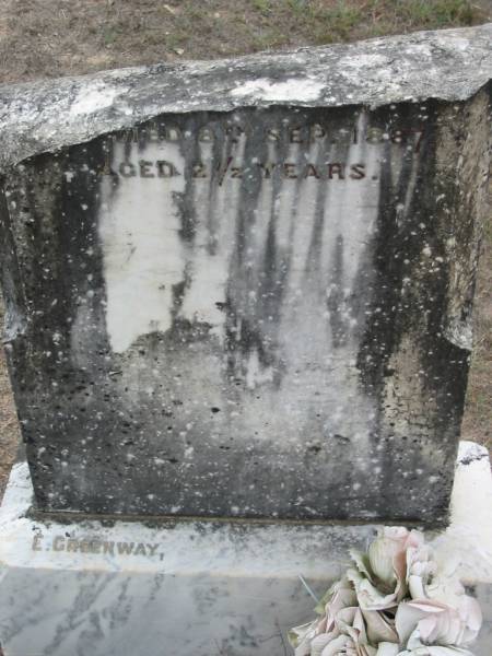 Sydney Kathleen (2nd daughter of) J.I. & Jane HOLDSWORTH of Walloon  | died 8 Sep 1887, aged 2 1/2 years  | Haigslea Lawn Cemetery, Ipswich  | 
