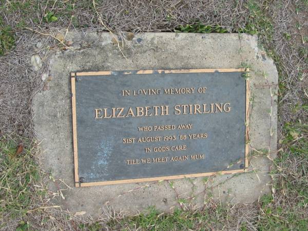 Elizabeth STIRLING  | 31 Aug 1993 aged 88  | Haigslea Lawn Cemetery, Ipswich  | 