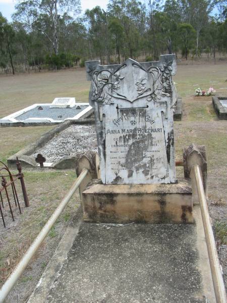Anna Marie HOLZWART  | b: 24 Mar 1891, d: 23 Dec 1911 (murdered)  | Haigslea Lawn Cemetery, Ipswich  | 