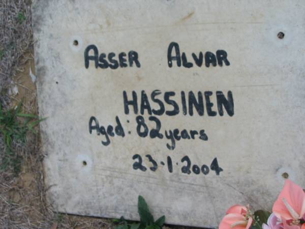 Asser Alvar HASSINEN  | 23 Jan 2004, aged 82  | Haigslea Lawn Cemetery, Ipswich  | 