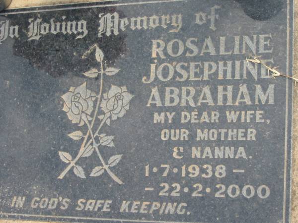 Rosaline Josephine ABRAHAM  | b: 1 Jul 1938, d: 22 Feb 2000  | Haigslea Lawn Cemetery, Ipswich  | 