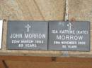 
John MORROW
22 Mar 1983, aged 69
Ida Katrine MORROW (Kate)
29 Nov 2002, aged 90
Saint Augustines Anglican Church, Hamilton

